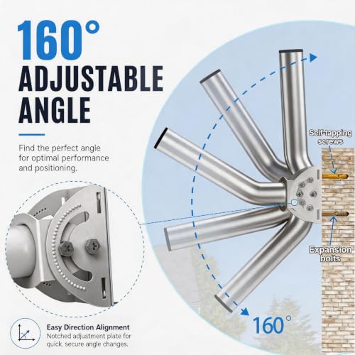 Image of 430 Stainless Steel Antenna Mount for Wireless Bridge, 1-Pack 11 in Dual Screw Locking J Pole Mounting Bracket for Wall or Pole, 160 Adjustable, 1.38 in OD, for AP Access Point CPE Extender Repeater