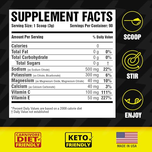 Premium Hydration Powder for Carnivore Diet - Balanced Electrolyte Support, Zero Carb, Keto Friendly - Supplement for Optimal Energy & Recovery - 90 Servings (Unflavored)