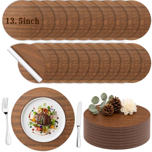 Tinlade 100 Pcs Disposable Wood Slice Paper Placemats 13.5 Inch Rustic Round Charger Large Wood Grain Table Mats for Farmhouse Wedding Dinner BBQ Celebration Party Decor Fall Seasonal Setting
