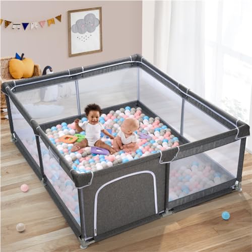 UANLAUO Baby Playpen,Large Play Pens for Babies and Toddlers, Sturdy Baby Play Yards with Anti-Slip Base, Non-Toxic, Safe Indoor & Outdoor Kids Activity Center with Breathable Mesh