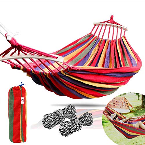 CJ Ultra Outdoors Cotton Fabric Canvas Travel Hammocks with Tree Straps 350lbs Ultralight Camping Hammock Portable Beach Swing Bed with Hardwood Spreader Bar Tree Hanging Suspended Outdoor Indoor Bed