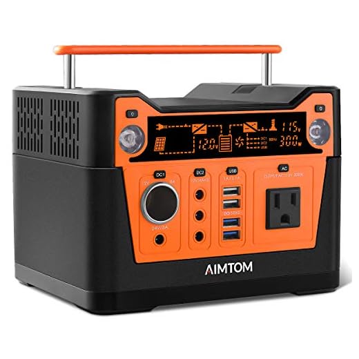 AIMTOM 300-Watt Portable Power Station - 280Wh Battery Powered Generator Alternative with 12V, 24V, AC and USB Outputs - Solar Rechargeable Lithium Backup Power - for Camping Outdoors RV Emergency