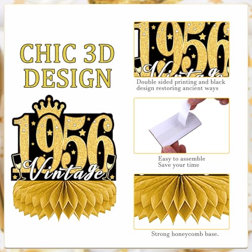 Image of 70th Birthday Decorations Men - 9PCS Vintage 70th Birthday Party Table Decorations for Women Black Gold Table Topper Honeycomb Centerpiece Supplies Seventy Year Old Birthday Party