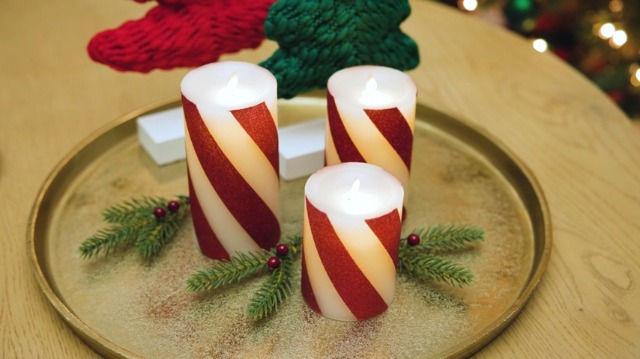 Image of Luminara - Flameless Battery Operated Taper Candle - Candy Cane Green- Pack of 2-1x9.75 - LED Flickering Flame- Realistic Safe for Home Kids and Pets