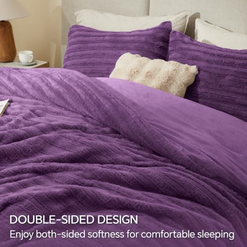 Image of BEDELITE Faux Fur Queen Comforter Set, Fluffy Bed Set, Purple | Super Soft & Warm, Luxury Fuzzy Cozy Comforter for Winter, Heavy Plush Bed set, with 2 Pillowcases