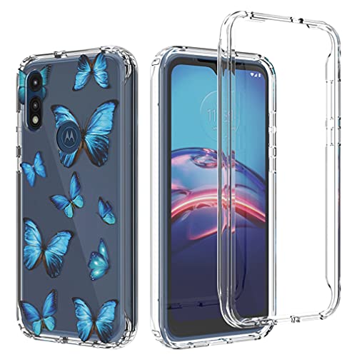 Zoeirc Case for Moto E 2020, for Motorola E 2020 Clear Case for Girls, Soft TPU 360 Full Body Shockproof Hybrid Bumper Crystal Clear Phone Case Cover for Motorola Moto E 2020 (Blue Butterfly)