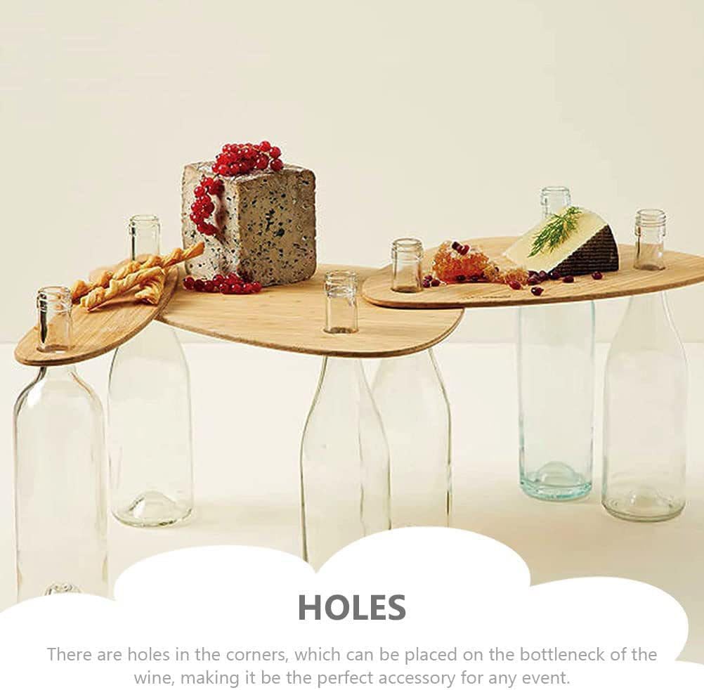 VOSAREA 3pcs Wooden Pallet Wine Neck Trays Bottle Serving Boards Wine Glass Holder for Outdoor Picnic Home Decor