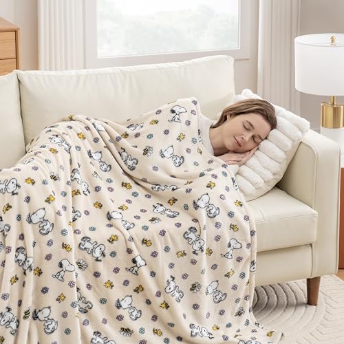 Image of Berkshire Blanket Peanuts VelvetLoft Cute Character Snoopy Plush Throw Blanket,Peanuts Woodstock Snoopy Spring Frolic Large Canvas,Throw 55 in x 70 in (Official Peanuts Product)