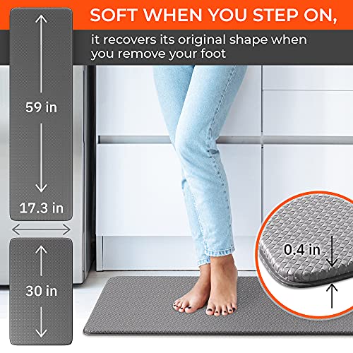 Anti-Fatigue Kitchen Mat Set – 2-Piece Memory Foam Cushioned Mats for Standing – Gray, 18×30 & 18×60, 0.4 in Thick, Waterproof, Non-Slip – Homergy - Image 3