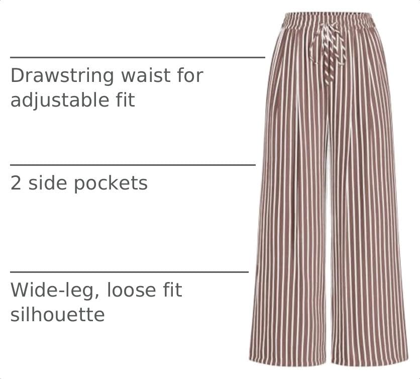 Image of PRETTYGARDEN Womens Pants Elastic Waist Striped Lightweight Palazzo Pant