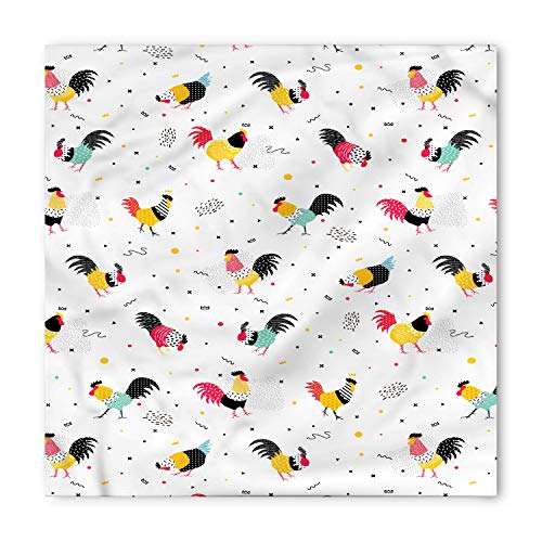 Lunarable Rooster Dog Bandana, Memphis Farm Animal Pattern, 16" X 16", White Multicolor #TOP2
