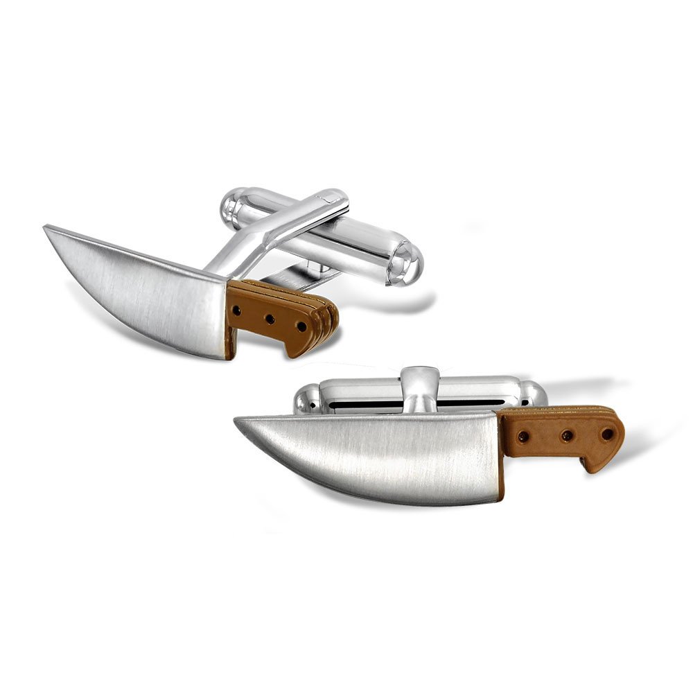 Bling Jewelry Personalizar Culinario Gourmet Cocinero Foodie Restaurante Propietario Camisa Chef Cuchillo Gemelos Para Hombres Para Graduación Bala Bisagra Volver Tono Plata Acero Inoxidable