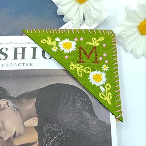Personalized Corner Bookmark For Women, Embroidery Bookmark With Letter M, Felt Triangle Bookmark, Cute Flower Book Marks For Book Lovers #TOP1