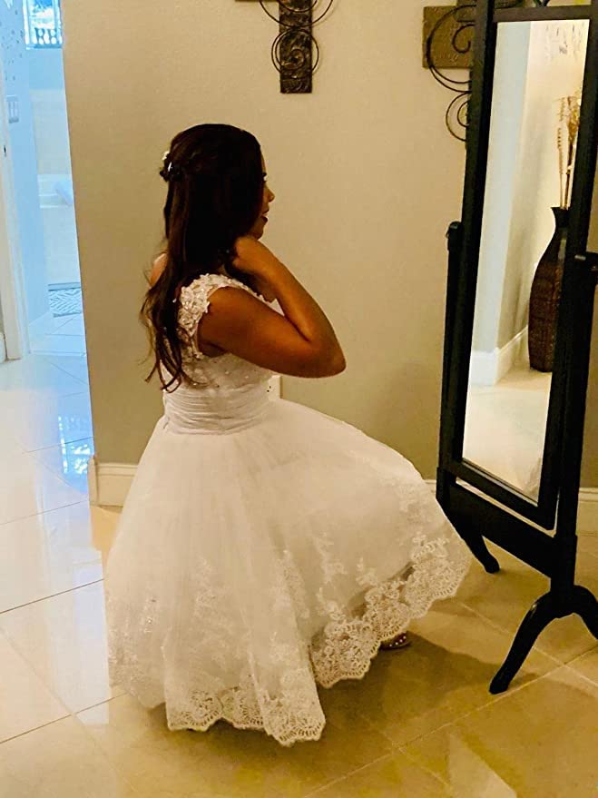 Image of QXMYOO Women V-Neck Short Wedding Dresses Lace Prom Party White Homecoming Dress