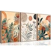 3 Pcs Orange Boho Plants Wall Art Burnt Orange Botanical Poster Prints Wall Decor Pictures Abstra...