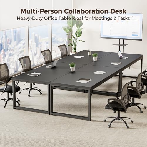 Image of Mericonia 48 Inch Computer Desk, 1 inch Thick Small Office Table, Black | Modern Simple Style, Heavy Duty Industrial Frame, Small Study & Writing Table for Home Bedroom Work