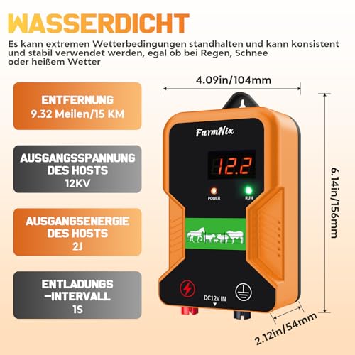 Recinzione elettrica da 12V, caricatore per recinzioni elettriche, 2 joule/12 kV, recinzione elettrica da 15KM, alimentazione per pollame, bestiame, animali domestici, unità di controllo - immagine 3