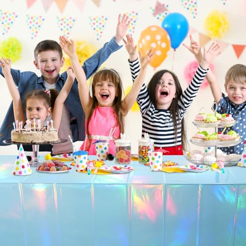 Image of 3 Pack Iridescent Light Blue Tablecloth for Parties, Pastel Blue Holographic Plastic Table Cover, Disposable Laser Baby Blue Table Cloth for Birthday Wedding Baby Shower Party Decorations, 54x108 Inch