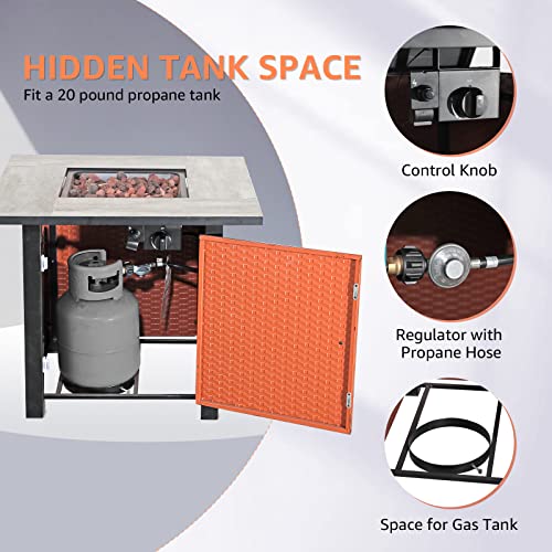 Yangming Propane Fire Pit Table, 30 Inch 50,000 Btu Square Outdoor Gas Firepit With Porcelain Tile Tabletop, Lid, Lava Rocks For Garden, Patio, Deck, Yard, Brown (Qx-Ol-Ftable) #TOP3