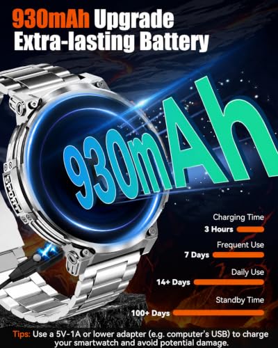 Image of Military Smart Watch for Men, 1.85 inch Big Screen, Flashlight, 930mAh Battery