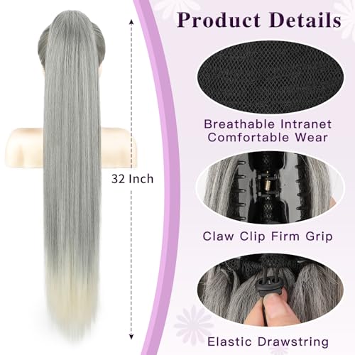 HMD Ponytail Extension, Long Straight Drawstring Pony Tail Hair Pieces Synthetic Ponytails Natural Soft Clip in Hair Extension ponytail for Women — view 6