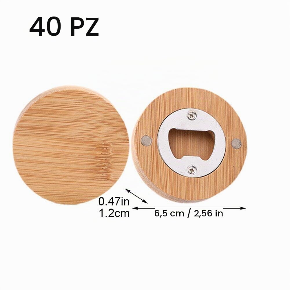 Apribottiglie Magnetici da 40 Pezzi, Apribottiglie Rotondi in Legno, Apriscatole per Birra, Magneti per Frigorifero Apribottiglie Personalizzati