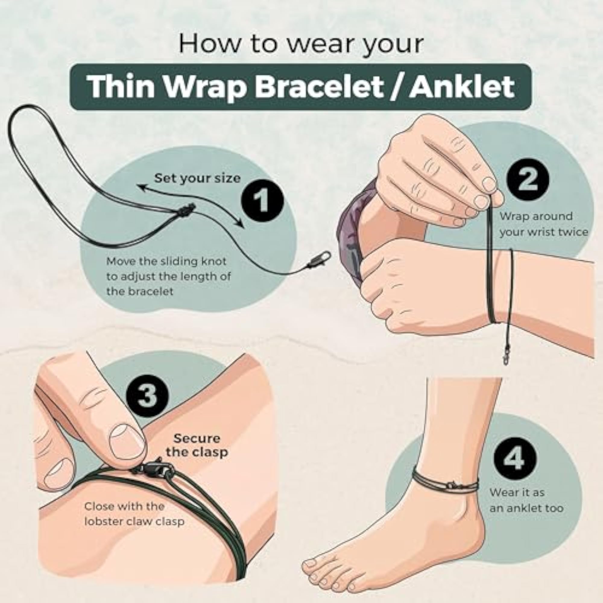 Waterproof Surfer Anklet with Snap Hook Clasp