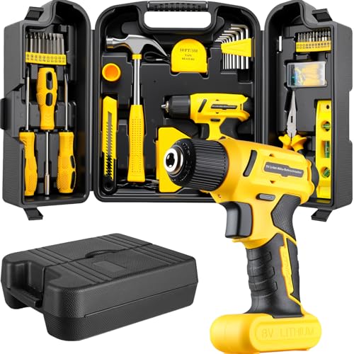 TLGREEN Mallette à Outils Perceuse Visseuse Sans Fil 8V, 101 Pièces Boîte à Outils Complete avec Perceuse à Percussion Sans fil, Caisse a Outil Portable...