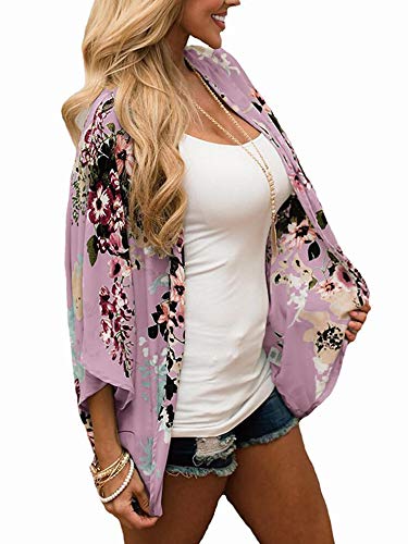 Image of Hibluco Women's Floral Kimono Cardigan Casual Chiffon Tops Loose Beach Cover Ups
