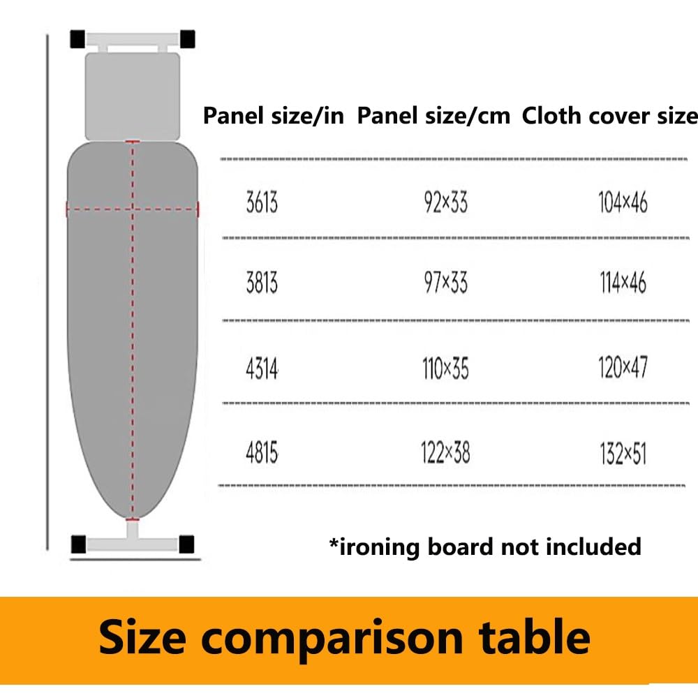 Funda de Repuesto para Tabla de Planchar de algodón, 91,4 x 33 cm, 96,5 x 33 cm, 109,6 x 35,5 cm, 122,9 x 38 cm, 122,9 x 38 cm, Funda para Tabla de Planchar a Vapor, Correa de SuJe