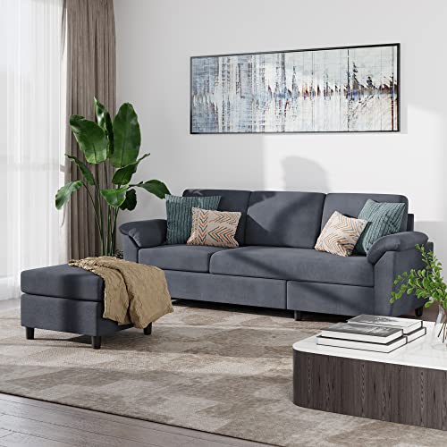 Vongrasig 79" Convertible Sectional Sofa Couch, 3 Seat L Shaped Sofa With Removable Pillows Linen Fabric Small Couch Mid Century For Living Room, Apartment And Office (Gray) #TOP3