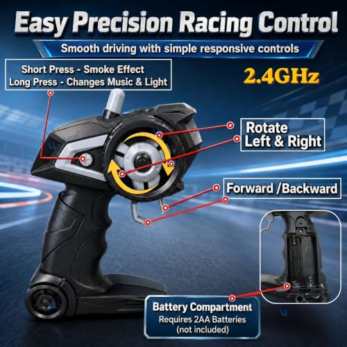 Image of Graphene RC Formula 1 Smoke Car Toy 1:14 Scale 2.4Ghz Remote Control Sports Racing Car Toy 2WD High-Speed LED Lights Music Mist Spray Crawler Monster Cars for 4+ 5+ 6+ Boys Girl Kids Adults