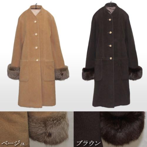 Amazon イタリアブランド フォックス ファー トリミング アンゴラ混 ウール コート ブラウン コート ジャケット 通販