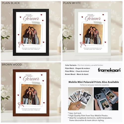 Image of Framekaari Friends Forever Customized Photo Frame | Personalized Gift | Minimal Polaroid Design | Custom Photo & Text | Tabletop & Wall Mount | Room & Home Decor | 16x21 cm (Design-18)