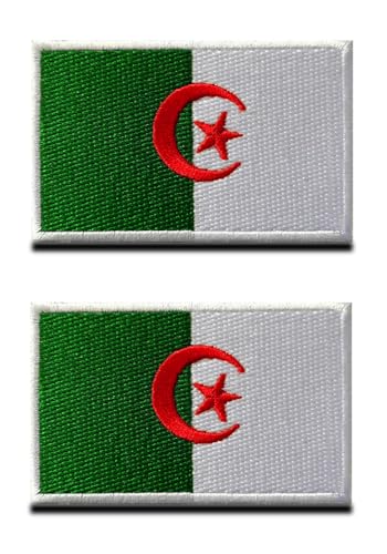 2 Pièces Drapeau du Algérie Algériens Patch Tactique Militaire National Emblème Applique Crochet et Boucle Broderie Patch