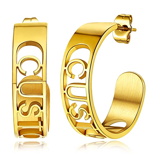 Custom4U Name Earrings Personalized for Women Stainless Steel/925 Sterling Silver/Gold Plated Custom Made Stud Earrings with Monogram Initials Letters/Nameplated Customized Jewelry (Gift Box