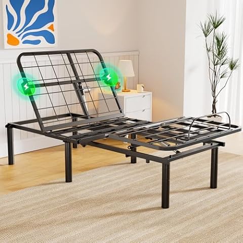 AMADA HOMEFURNISHING Adjustable Bed Frame, Metal Twin XL Adjustable Bed Base with 4 USB Ports, Head & Foot Incline, Supports up to 750 lbs, Electric Bed Frame with 4 Height Options, MSBFTXL03-1 Cover