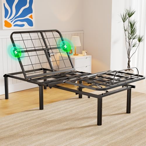 AMADA HOMEFURNISHING Adjustable Bed Frame, Metal Twin XL Adjustable Bed Base with 4 USB Ports, Head & Foot Incline, Supports up to 750 lbs, Electric Bed Frame with 4 Height Options, MSBFTXL03-1