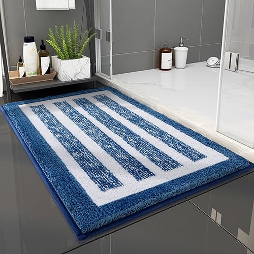 Tapis de bain absorbant antidérapant bleu lavable en machine 61x91 - 3