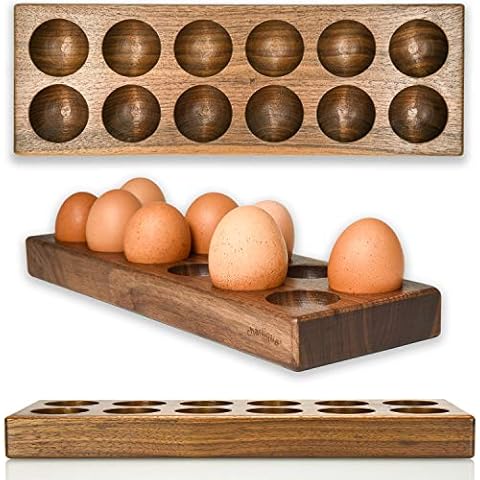 charlique® Cubitera hecha a mano para 12 huevos de madera de nogal maciza Cover