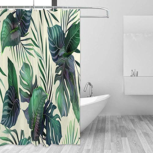 Rideau de douche anti-éclaboussures imprimé tropical avec crochets - 5