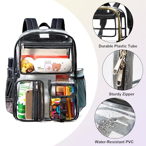 Image of gdbis Heavy Duty Clear Backpack for Stadium Events, Large Capacity Clear Bookbag Transparent Backpack with Reinforced Strap for College Work Travel Concerts Security - Black