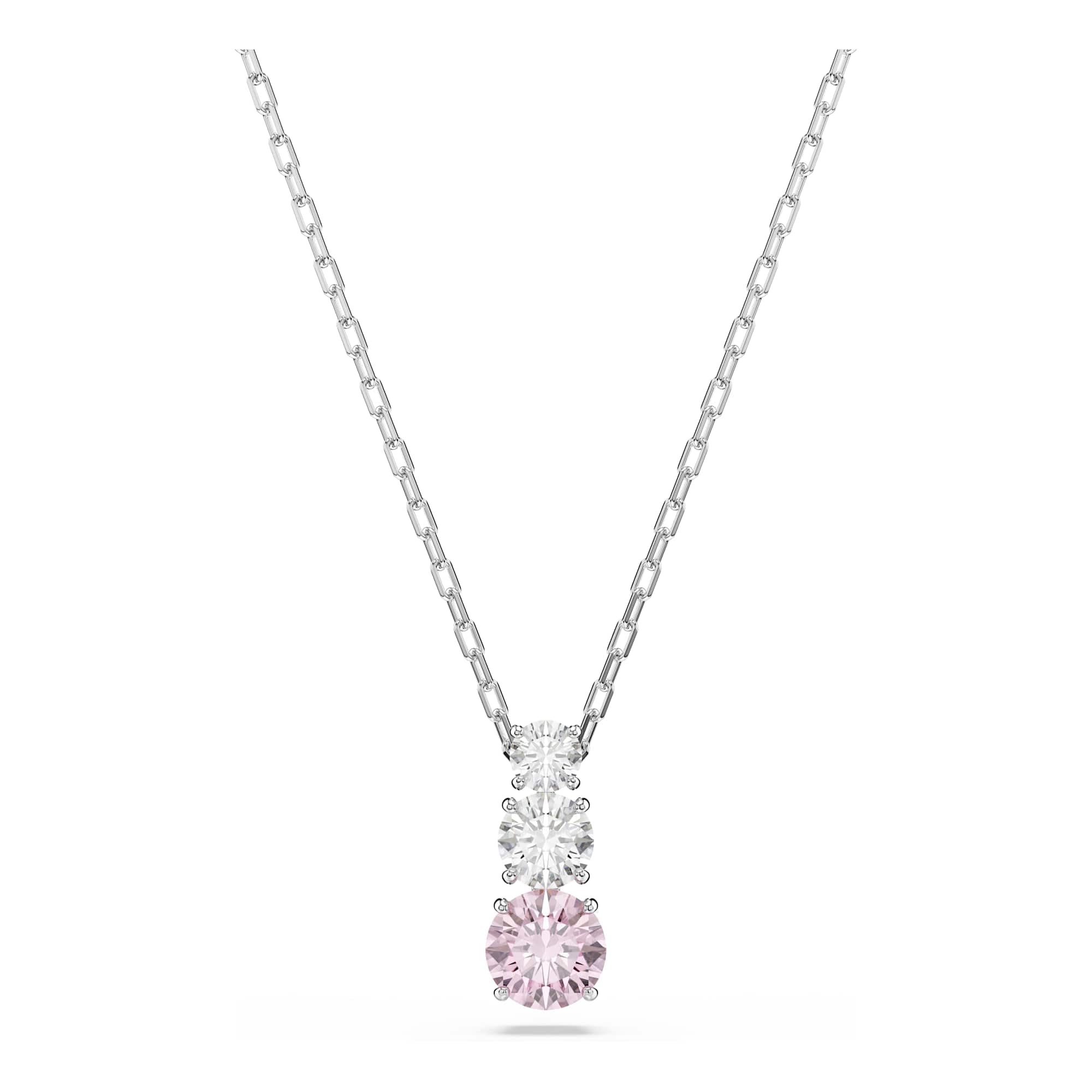 Swarovski Stilla Attract Pendant, Round Cut, Pink, Rhodium Plated