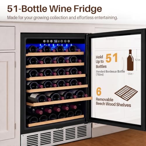 Image of 24 Inch Wine Fridge, 51 Bottle Wine Cooler Under Counter