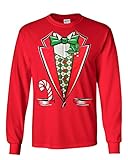 Christmas Tuxedo Long Sleeve T-Shirt Funny Xmas Santa Elf Red Large