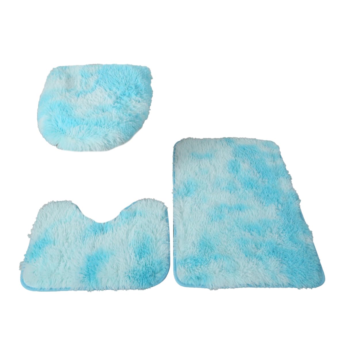 Magic Water Absorbent Bathmat 3PCS Soft Microfiber Bathroom Rugs Sets 3 Piece, Non-Slip Bath Mat Fluffy Plush Toilet Seat Cover for Bathroom Machine Washable Bath Mat with PVC Flannel Backing (Blue)
