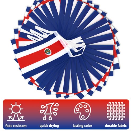 Image of Costa Rica String Flag Pennant Banner, Small Mini the Republic of Costa Rica Flags Bunting Banner, National Country Decoration for School, Party, Sports Events, Patriotic Festival, 33 Feet 30 Flags