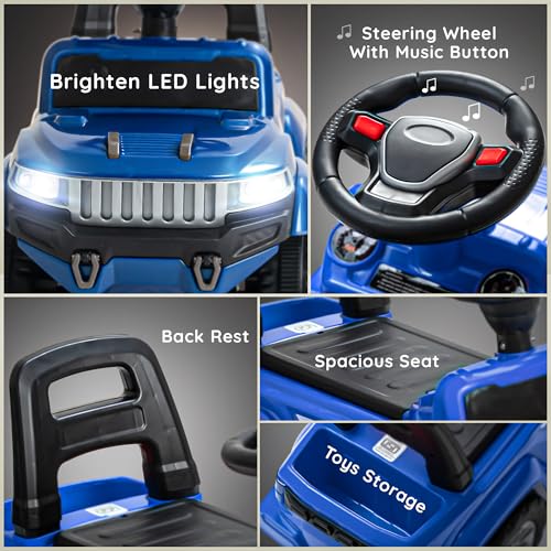 Image of Baybee Speedy Baby Ride on Car for Kids | Push Rideons Toys Car with Music & LED Light | Portable Ride on Jeep with Backrest & Storage Basket | Kids Car to Drive 1-3 Years Boys Girls (Blue)