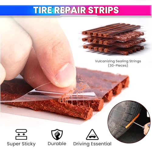 Image of amiciAuto Tubeless Tyre Puncture Repair Strips (30 Strips Pack) | Heavy-Duty, Leak-Proof & Extra Sticky Rubber Strips for Car, Bike & Scooter | Strong Grip, Long-Lasting Seal for Emergency Tyre Repair