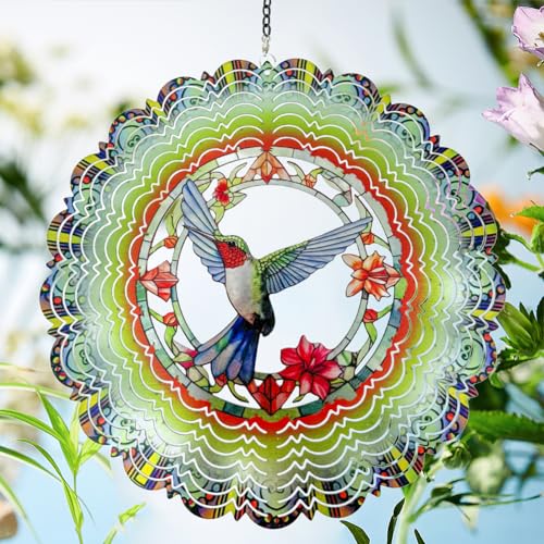 Image of Eandisom Wind Spinners Outdoor Hummingbird - Birthday Gifts for Women Mom Grandma, Hanging Wind Spinner 12 inch 3D Wind Sculptures for Garden Decor for Outside, Patio, Yard, Outdoor